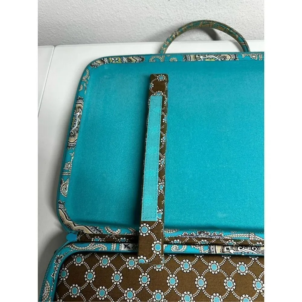Rare Vera Bradley Laptop Portfolio Turquoise Brown Bag 17